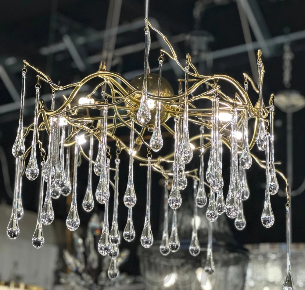 Dawn Lukas Teardrop Branching Brass Round Chandelier - #anselme, #seville, #sevilleanselme, 11+ lights, 50 - 60 inches, ADL, aidan selection, antiqued, branching, brass, c2, cf-color-antiqued-gray, cf-color-antiqued-white, cf-size-13-wide-by-24-high, cf-size-19-wide-by-33-high, chandeliers, chandelierss, clear, crystal, designer inspired, flower, hand crafted, industrial, italian concept, modern, new 2019, PPC Google Best Sellers, restoration selection, round, unique-1-Yiosilamp