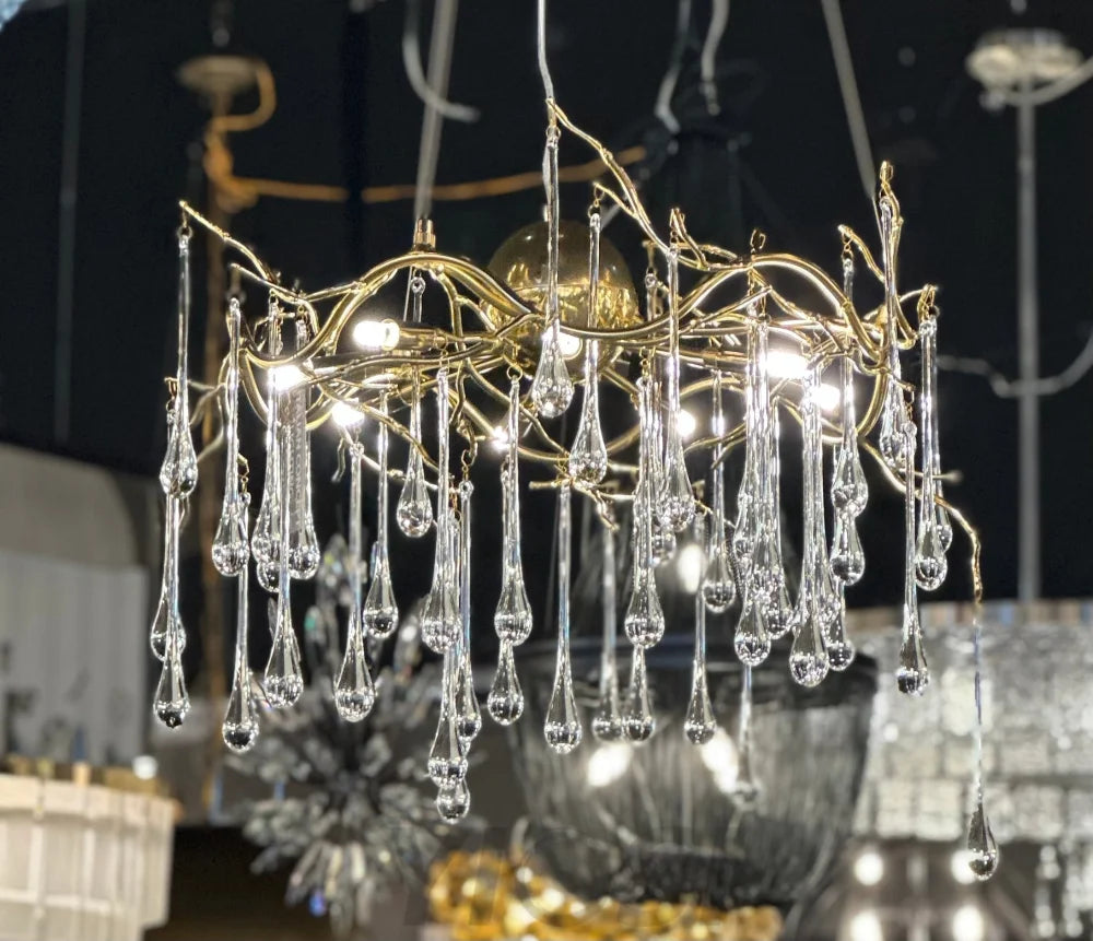 Dawn Lukas Teardrop Branching Brass Round Chandelier - #anselme, #seville, #sevilleanselme, 11+ lights, 50 - 60 inches, ADL, aidan selection, antiqued, branching, brass, c2, cf-color-antiqued-gray, cf-color-antiqued-white, cf-size-13-wide-by-24-high, cf-size-19-wide-by-33-high, chandeliers, chandelierss, clear, crystal, designer inspired, flower, hand crafted, industrial, italian concept, modern, new 2019, PPC Google Best Sellers, restoration selection, round, unique-1-Yiosilamp