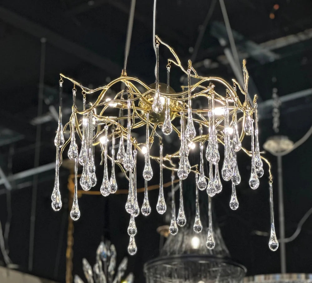 Dawn Lukas Teardrop Branching Brass Round Chandelier - #anselme, #seville, #sevilleanselme, 11+ lights, 50 - 60 inches, ADL, aidan selection, antiqued, branching, brass, c2, cf-color-antiqued-gray, cf-color-antiqued-white, cf-size-13-wide-by-24-high, cf-size-19-wide-by-33-high, chandeliers, chandelierss, clear, crystal, designer inspired, flower, hand crafted, industrial, italian concept, modern, new 2019, PPC Google Best Sellers, restoration selection, round, unique-1-Yiosilamp