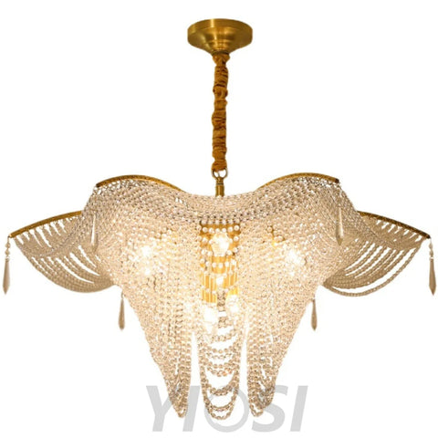 Decorative Beaded Crystal Brass Chandelier Elegant Ceiling Light Fixture For Living Room/ Bedroom