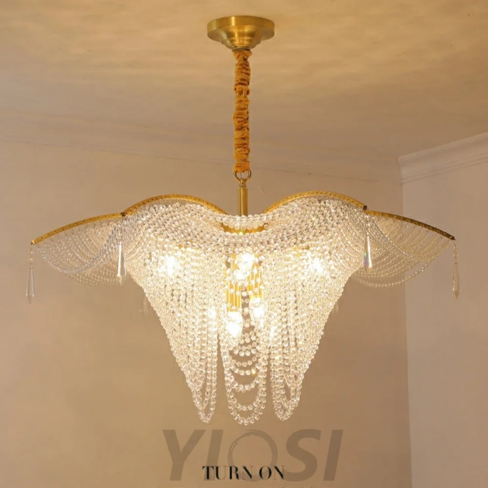 Decorative Beaded Crystal Brass Chandelier Elegant Ceiling Light Fixture For Living Room/ Bedroom