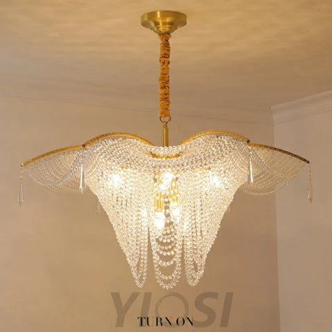 Decorative Beaded Crystal Brass Chandelier Elegant Ceiling Light Fixture For Living Room/ Bedroom