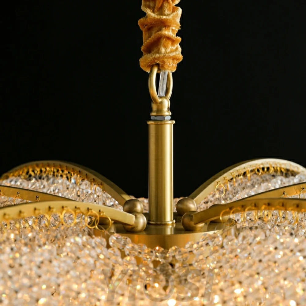 Decorative Beaded Crystal Brass Chandelier Elegant Ceiling Light Fixture For Living Room/ Bedroom