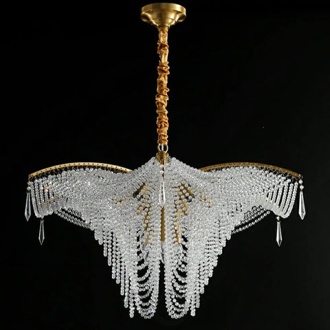 Decorative Beaded Crystal Brass Chandelier Elegant Ceiling Light Fixture For Living Room/ Bedroom