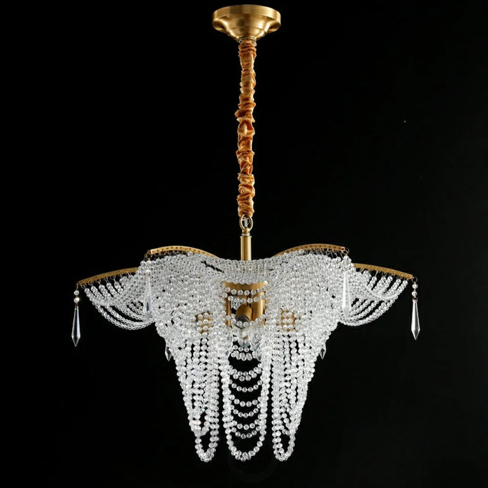 Decorative Beaded Crystal Brass Chandelier Elegant Ceiling Light Fixture For Living Room/ Bedroom