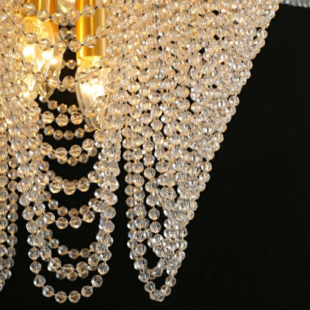 Decorative Beaded Crystal Brass Chandelier Elegant Ceiling Light Fixture For Living Room/ Bedroom