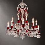 Delrosa Red Candle Crystal 18-Light Chandelier 40.2" on a dark olive wall