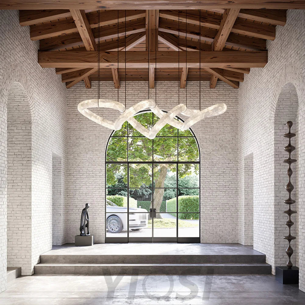 Designer Symmetrical Alabaster Chandelier