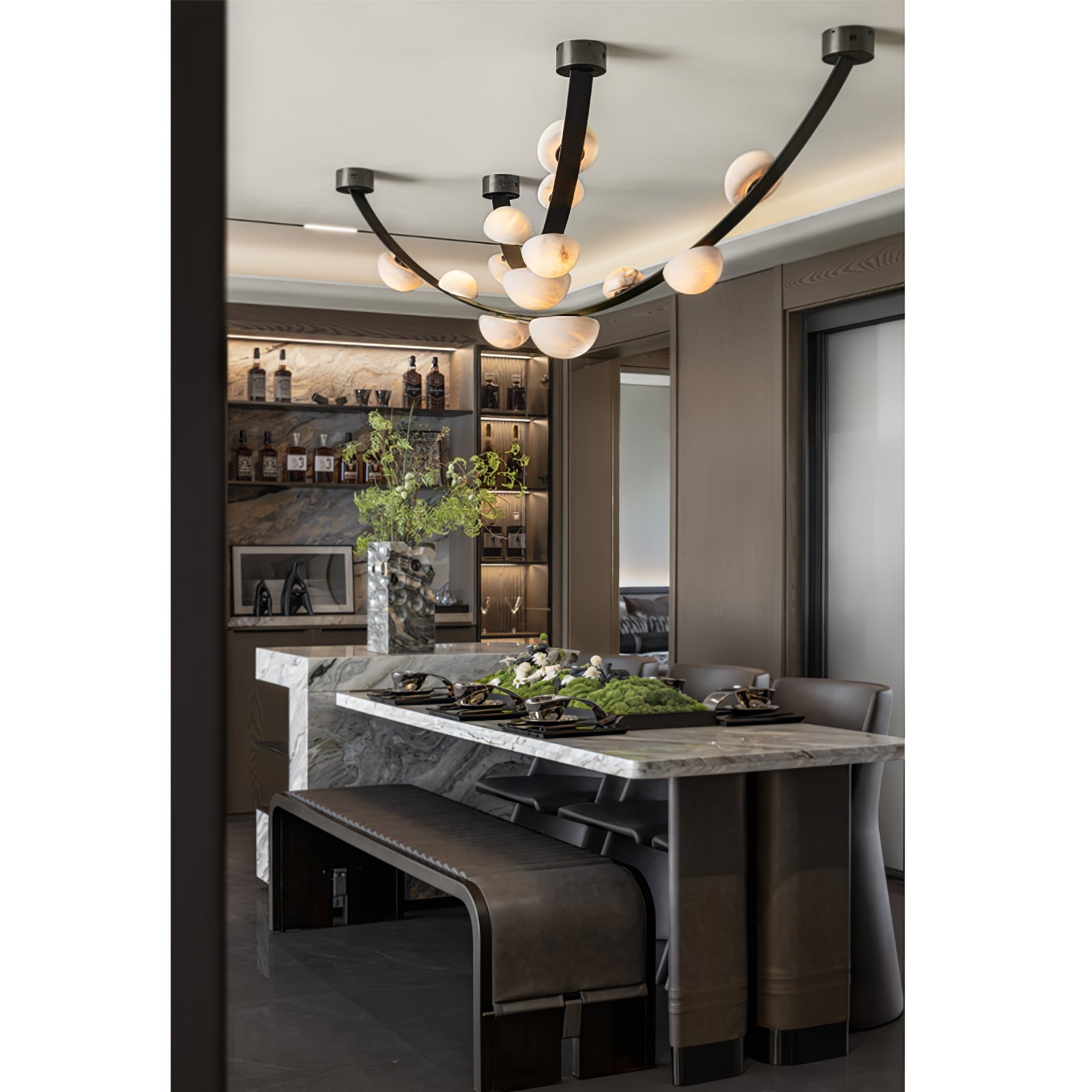 Dew Drops Alabaster LED Chandelier – Black White Warm Light