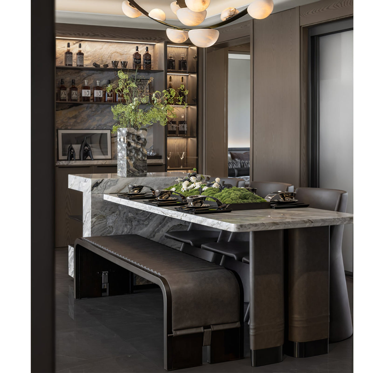 Dew Drops Alabaster LED Chandelier – Black White Warm Light