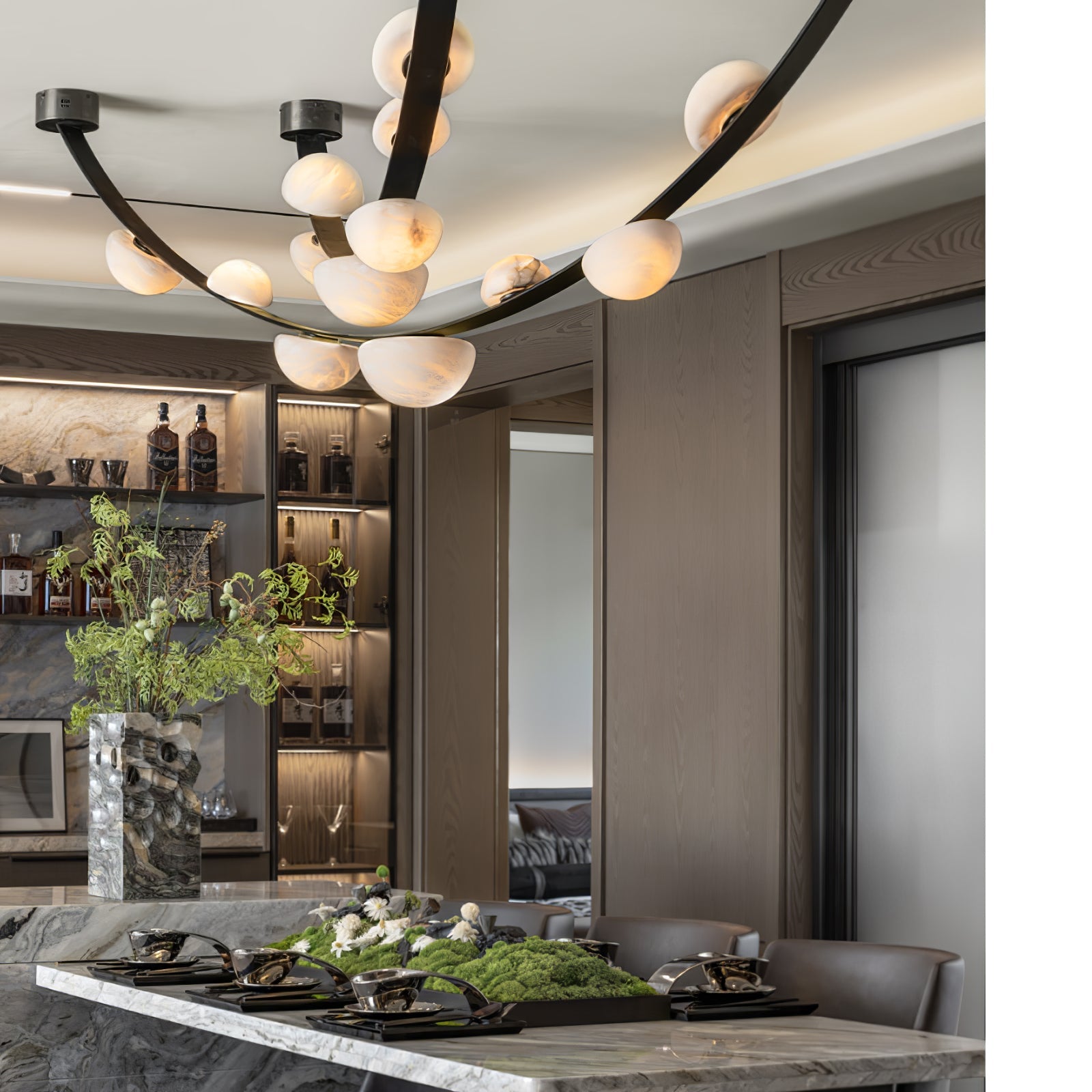 Dew Drops Alabaster LED Chandelier – Black White Warm Light