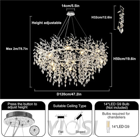 Different size of Round Silver Tree Branche Chandelier| Perfect Decoration for Christmas new wedding home Living