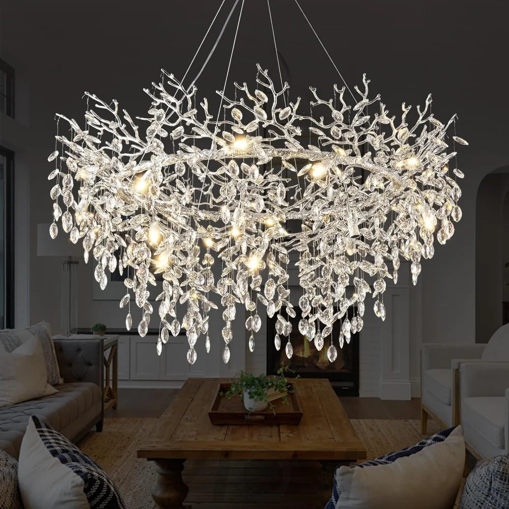 Round Silver Tree Branche Chandelier48" - Fast Delivery-1-Yiosilamp