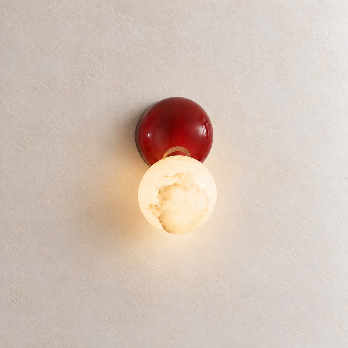 Duo Sphere Crimson Eclipse Alabaster Wall Sconce