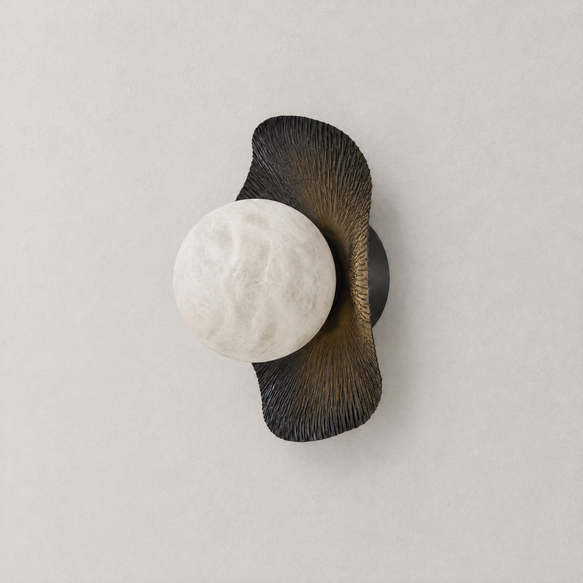 Eclipse Orb Radial Sunburst Alabaster Wall Sconce – lights off