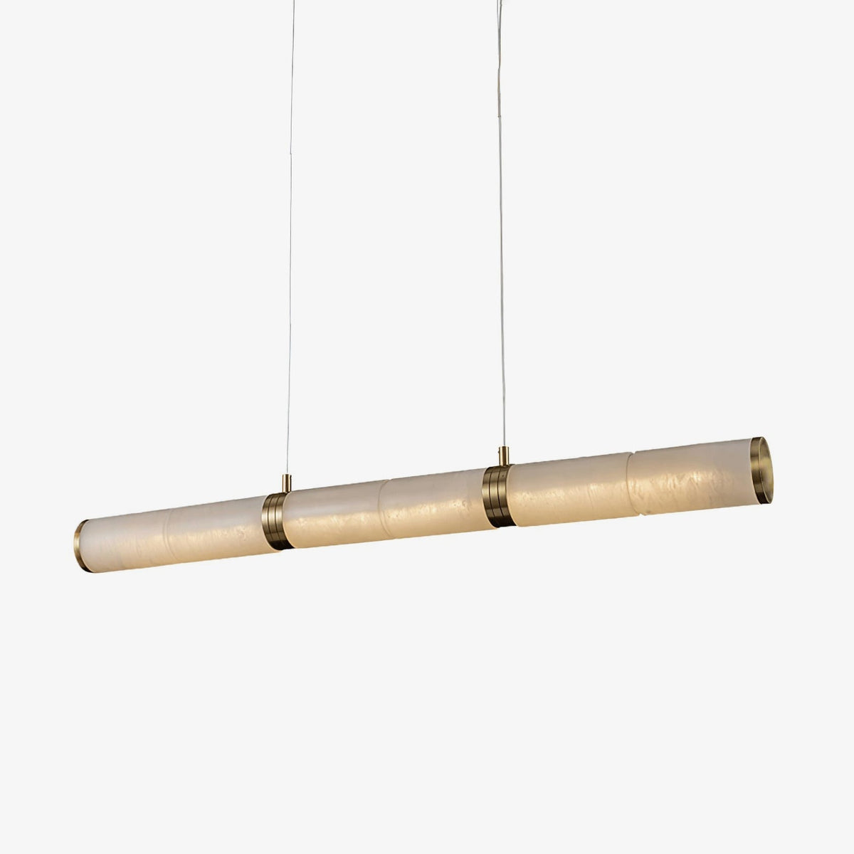 Elegant Alabaster Beam Pendant Light Sculptural with Brass Accents