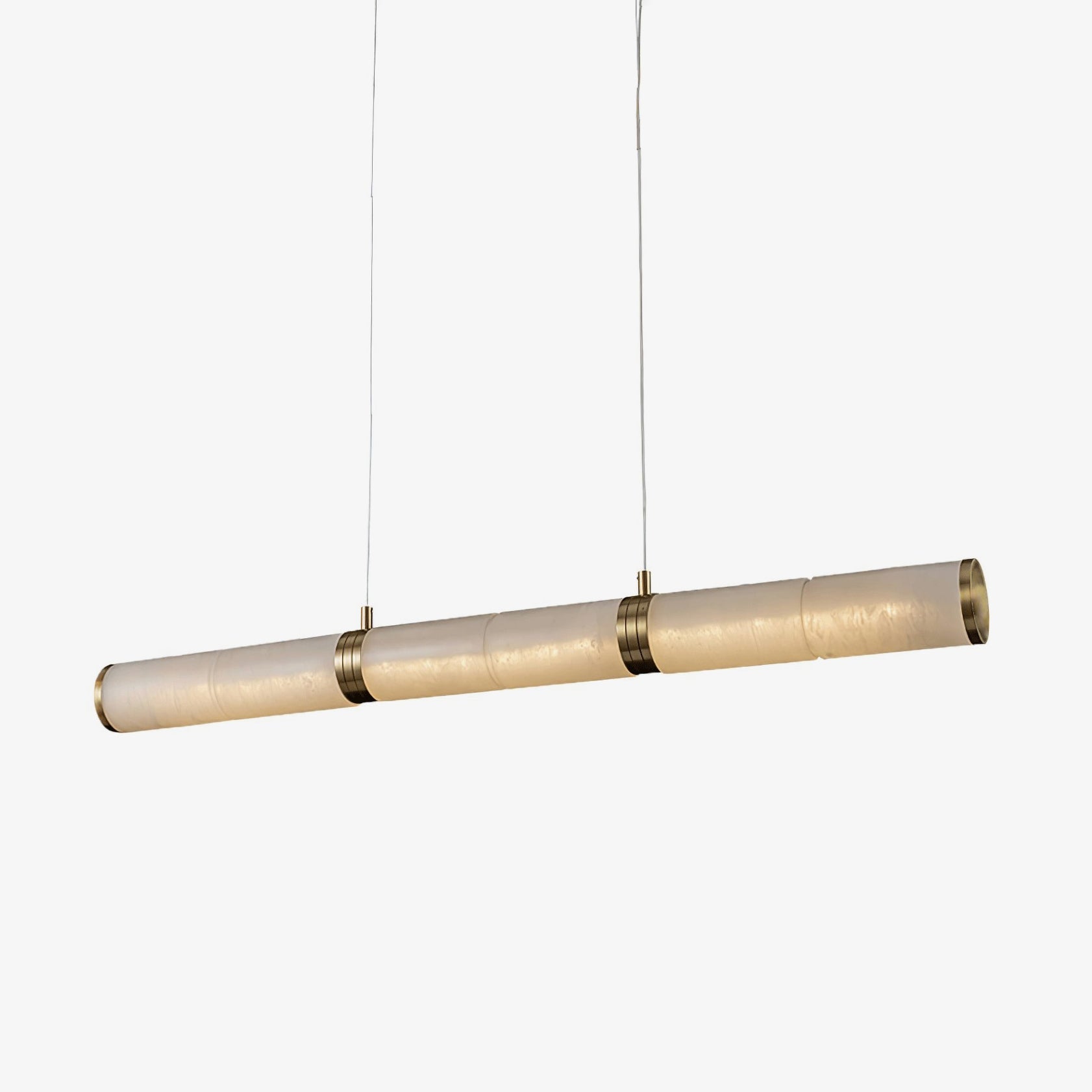 Elegant Alabaster Beam Pendant Light Sculptural with Brass Accents