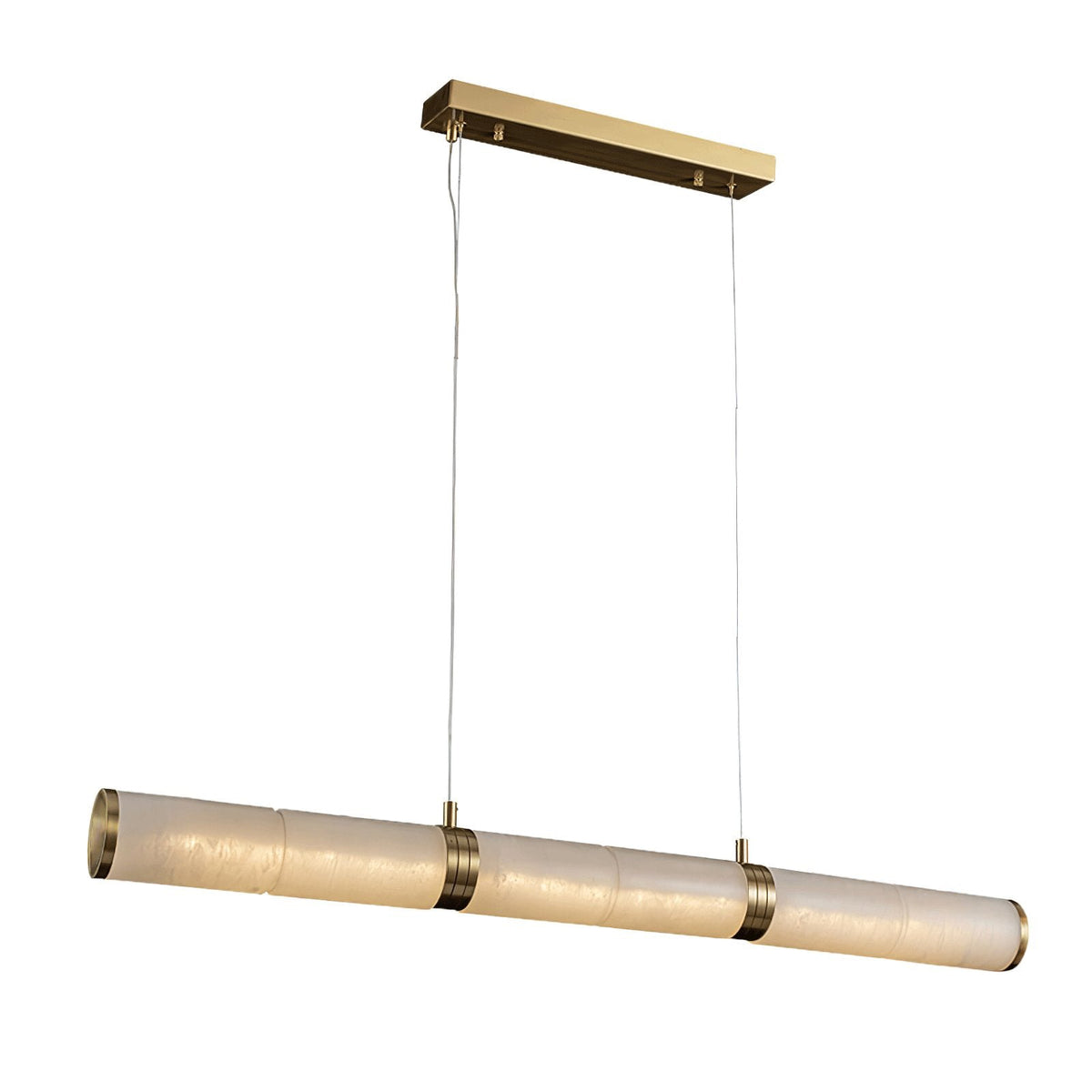 Elegant Alabaster Beam Pendant Light Sculptural with Brass Accents