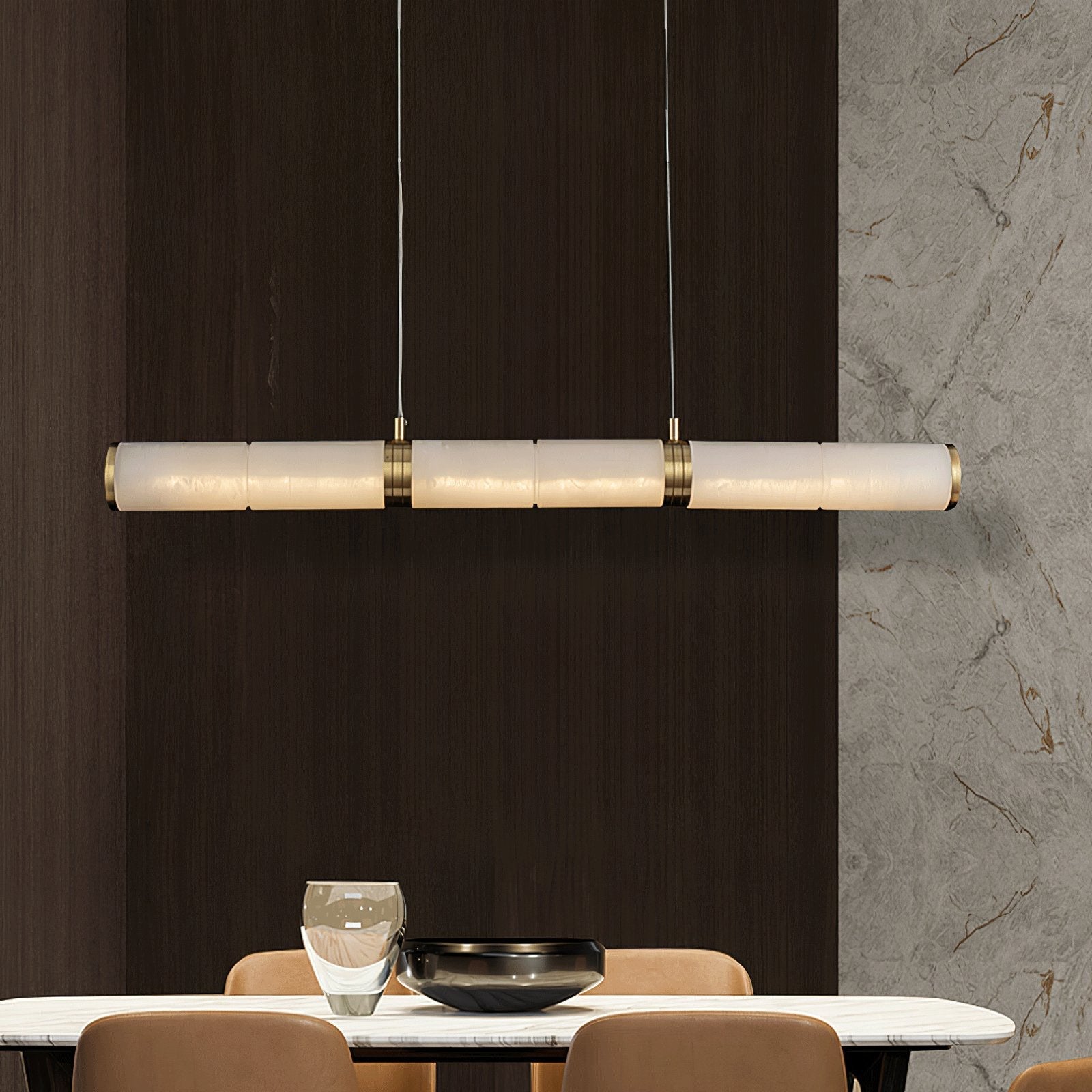 Elegant Alabaster Beam Pendant Light Sculptural with Brass Accents