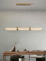 Elegant Alabaster Beam Pendant Light Sculptural with Brass Accents