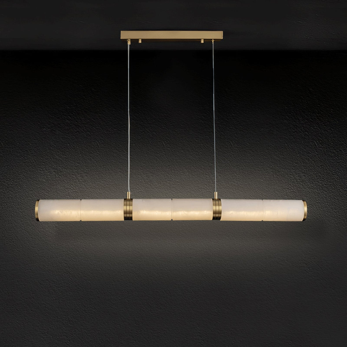 Elegant Alabaster Beam Pendant Light Sculptural with Brass Accents