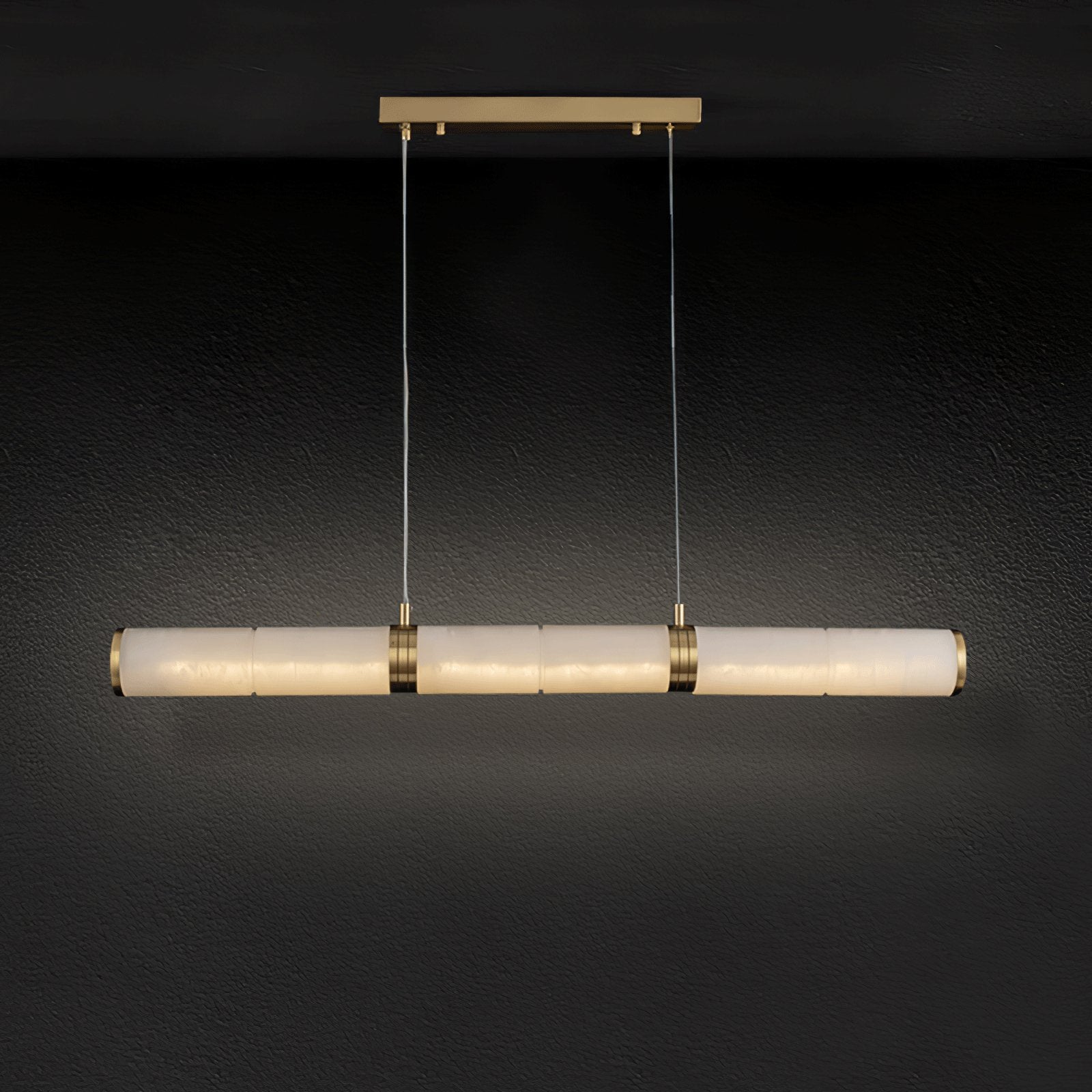 Elegant Alabaster Beam Pendant Light Sculptural with Brass Accents