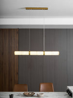 Elegant Alabaster Beam Pendant Light Sculptural with Brass Accents