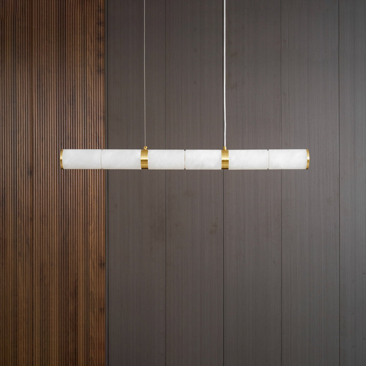 Elegant Alabaster Beam Pendant Light Sculptural with Brass Accents