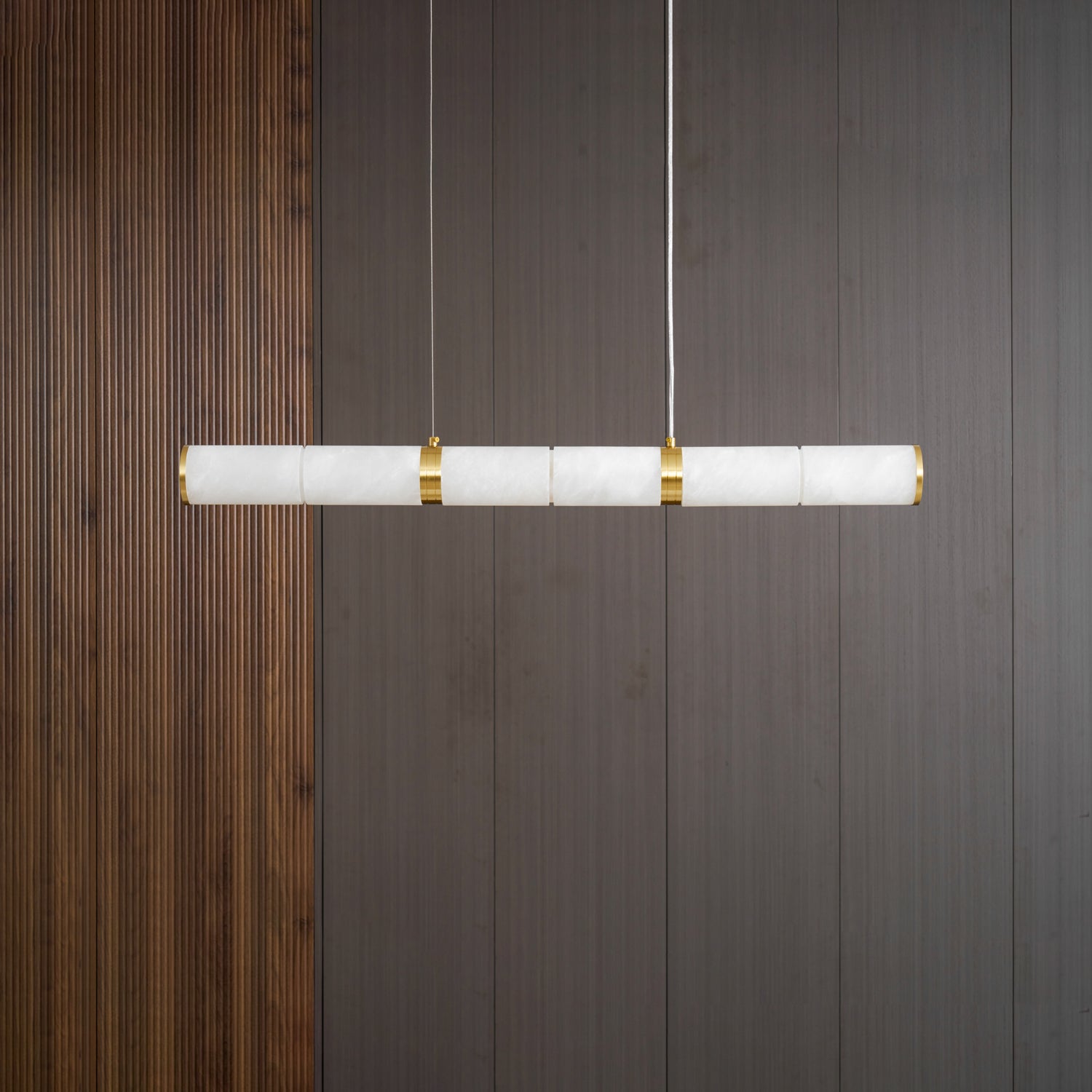 Elegant Alabaster Beam Pendant Light Sculptural with Brass Accents