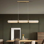 Elegant Alabaster Beam Pendant Light Sculptural with Brass Accents