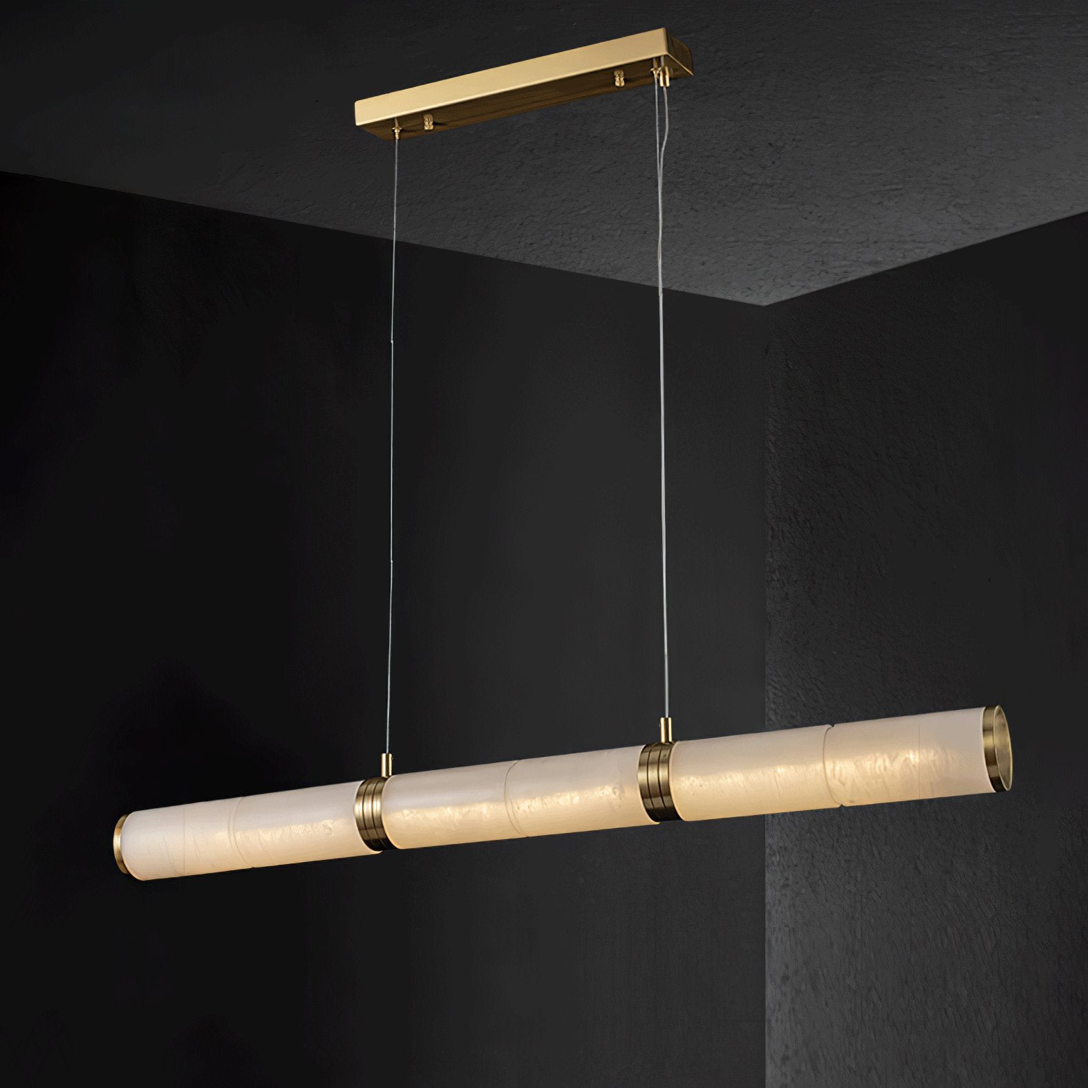 Elegant Alabaster Beam Pendant Light Sculptural with Brass Accents
