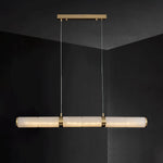 Elegant Alabaster Beam Pendant Light Sculptural with Brass Accents