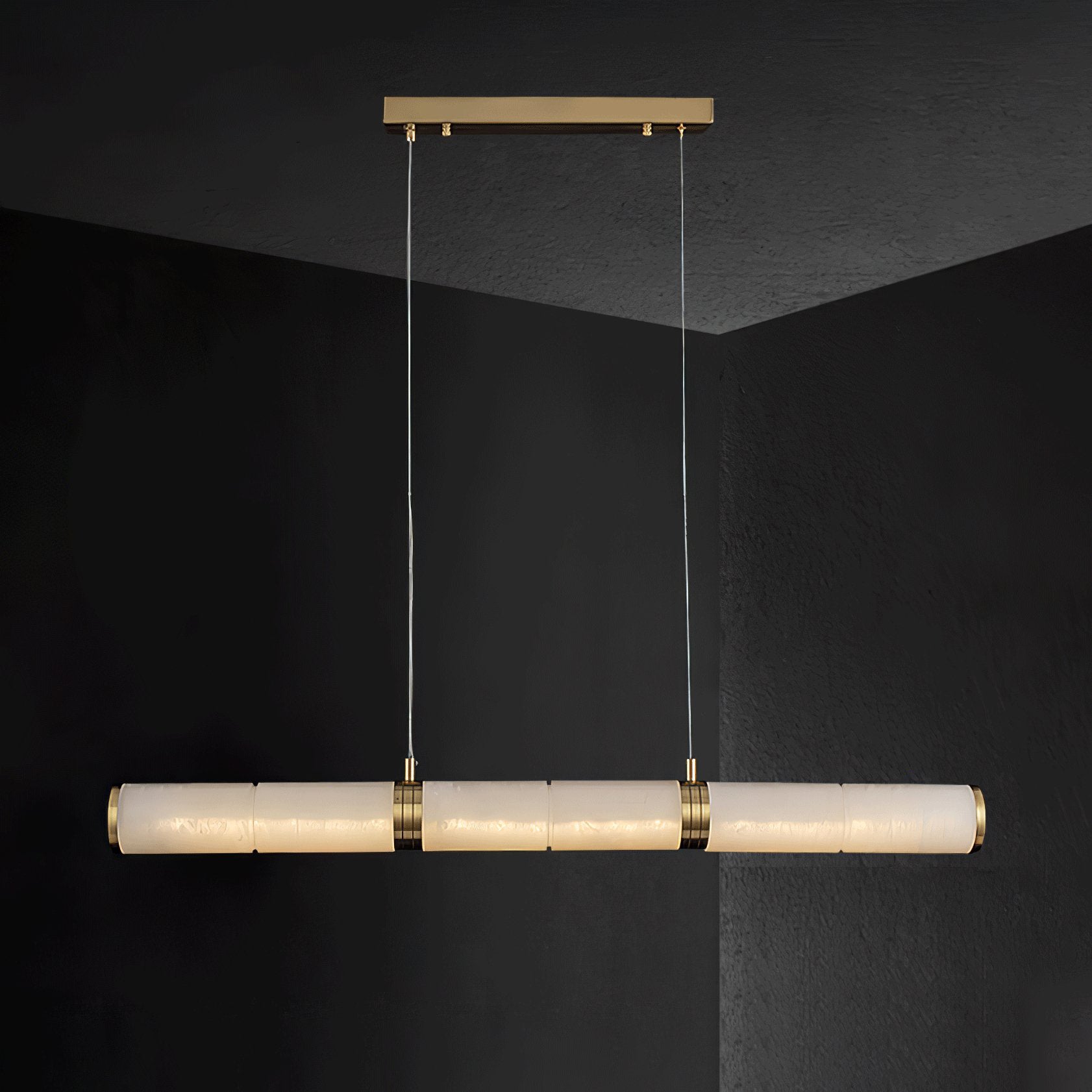 Elegant Alabaster Beam Pendant Light Sculptural with Brass Accents