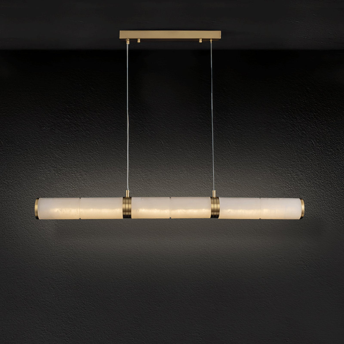 Elegant Alabaster Beam Pendant Light Sculptural with Brass Accents