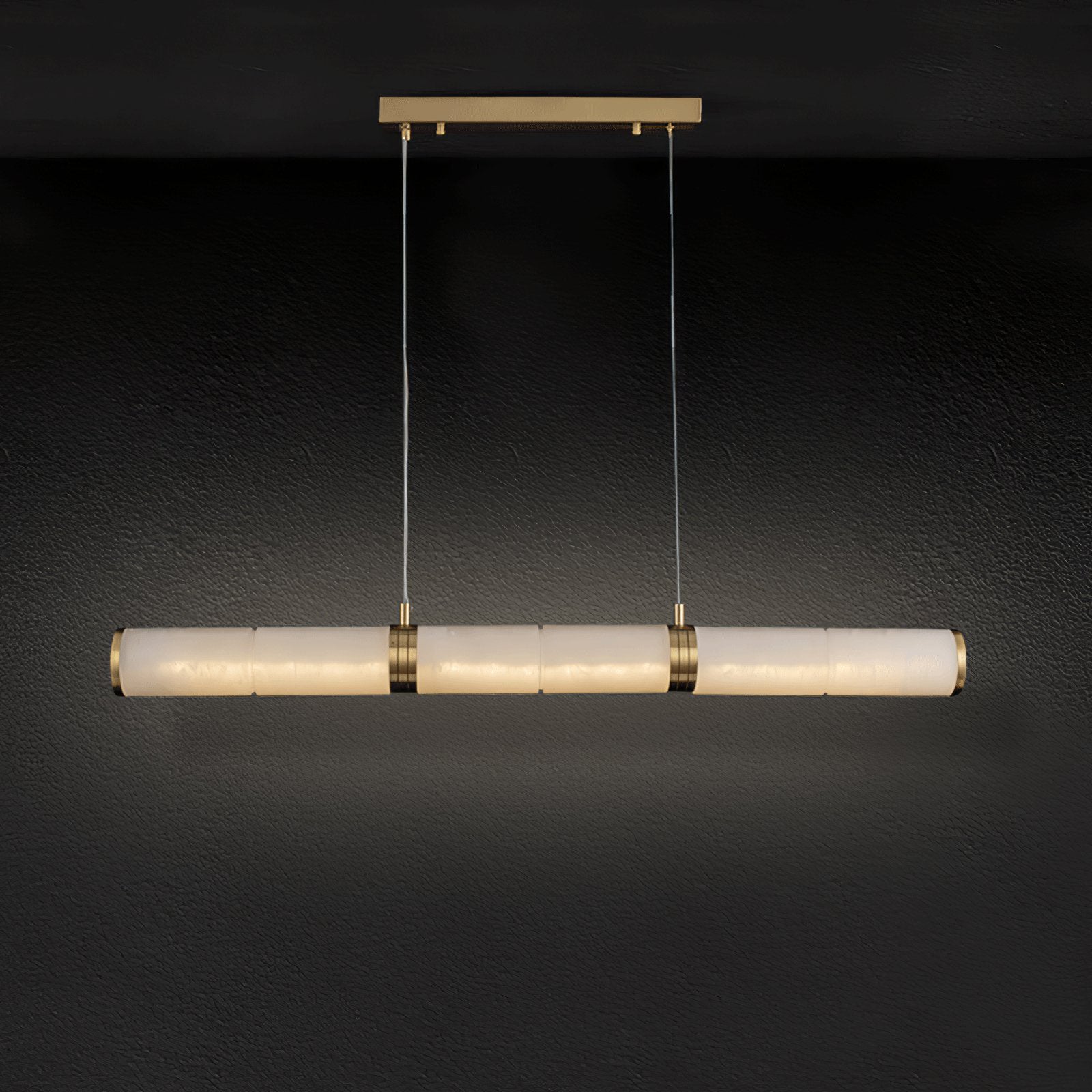 Elegant Alabaster Beam Pendant Light Sculptural with Brass Accents