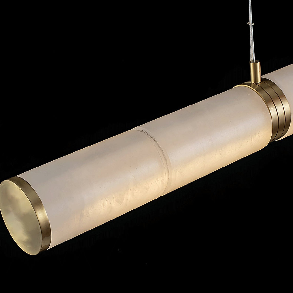 Elegant Alabaster Beam Pendant Light Sculptural with Brass Accents