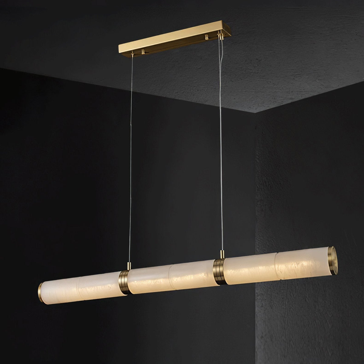 Elegant Alabaster Beam Pendant Light Sculptural with Brass Accents