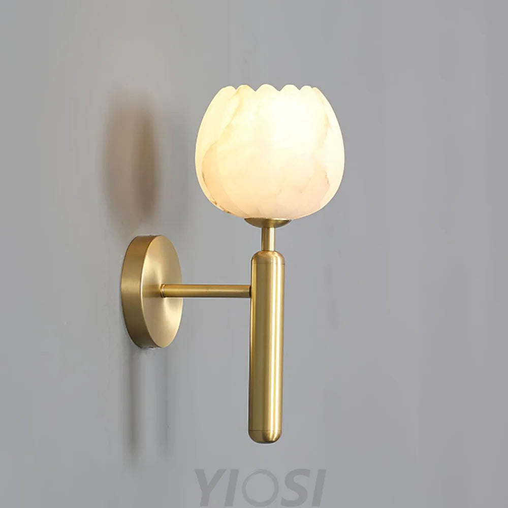 Elegant Brass & Alabaster Decorative Botanical Wall Lamp – Mian