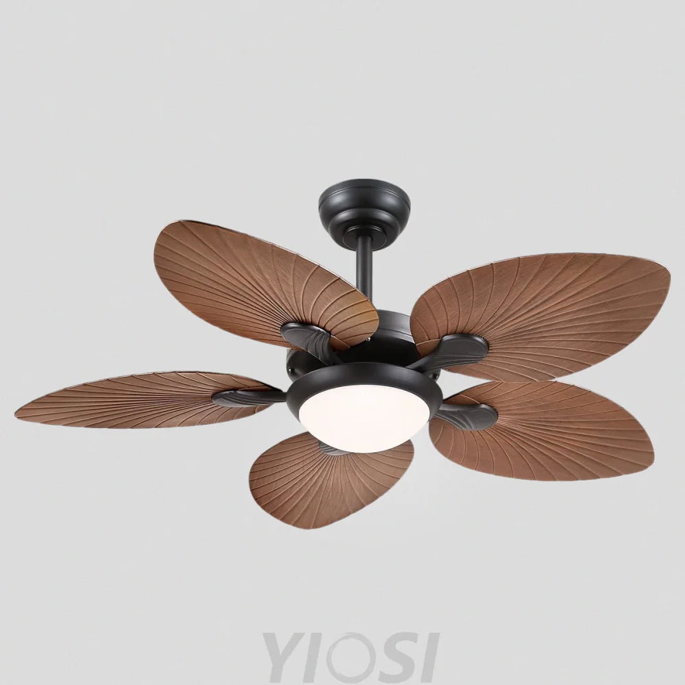 Elegant Tropical Leaf-Style Ceiling Fan with Light & Remote Light Brown ceiling light
