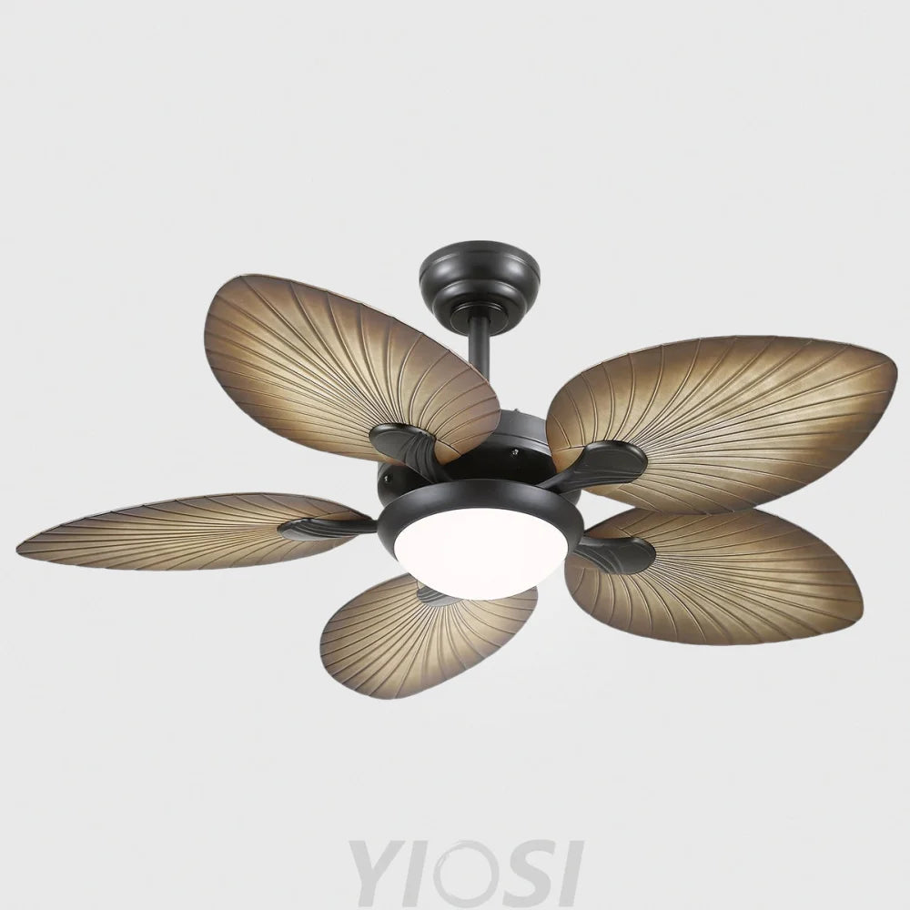 Elegant Tropical Leaf-Style Ceiling Fan with Light & Remote Light Wood ceiling light