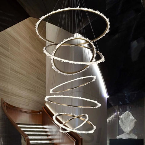 Rock Crystal Multi Rings Chandelier For Staircase - camilalamps