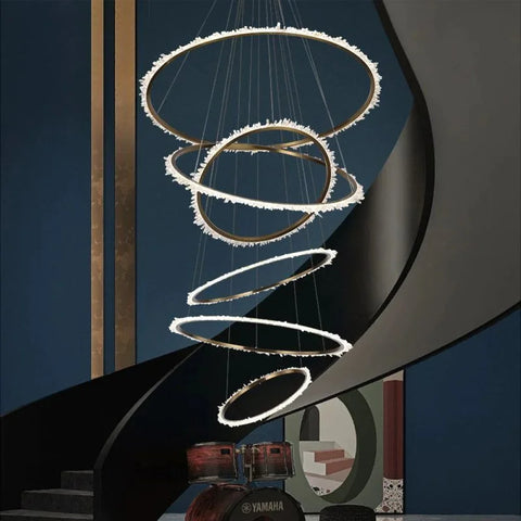 Rock Crystal Multi Rings Chandelier For Staircase - camilalamps