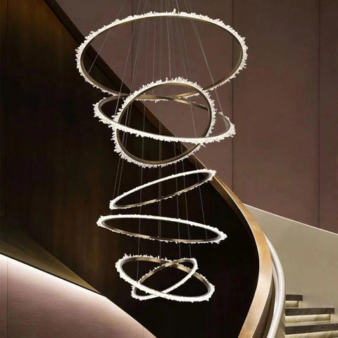 Rock Crystal Multi Rings Chandelier For Staircase - camilalamps