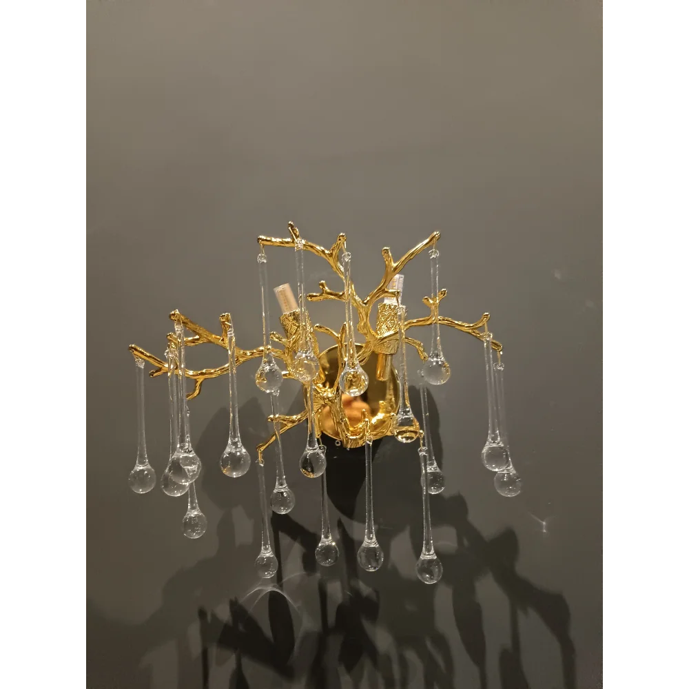 Elsa Crystal Droplet Gold Branch Wall Sconce For Living Room Bedroom Chandelier