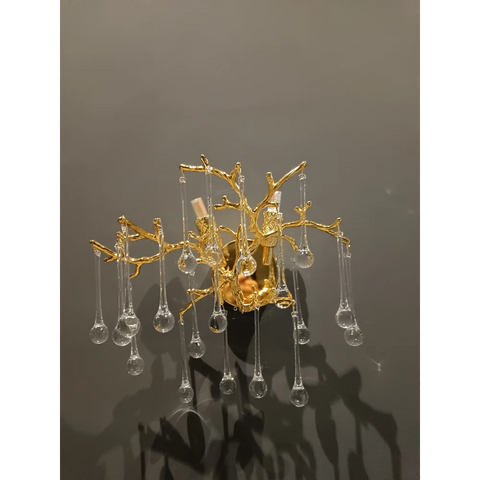 Elsa Crystal Droplet Gold Branch Wall Sconce For Living Room Bedroom Chandelier