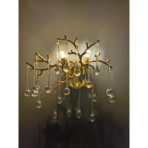 Elsa Crystal Droplet Gold Branch Wall Sconce For Living Room Bedroom Chandelier
