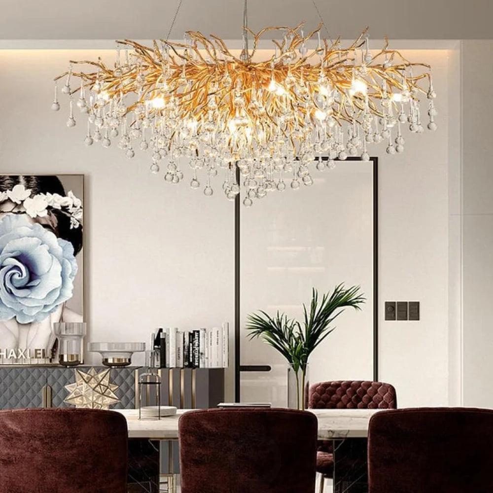 Elsa Raindrop Gold Branch Chandelier