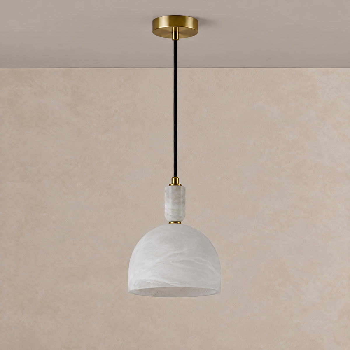 Elspeth Alabaster Dome Pendant Light – lights off