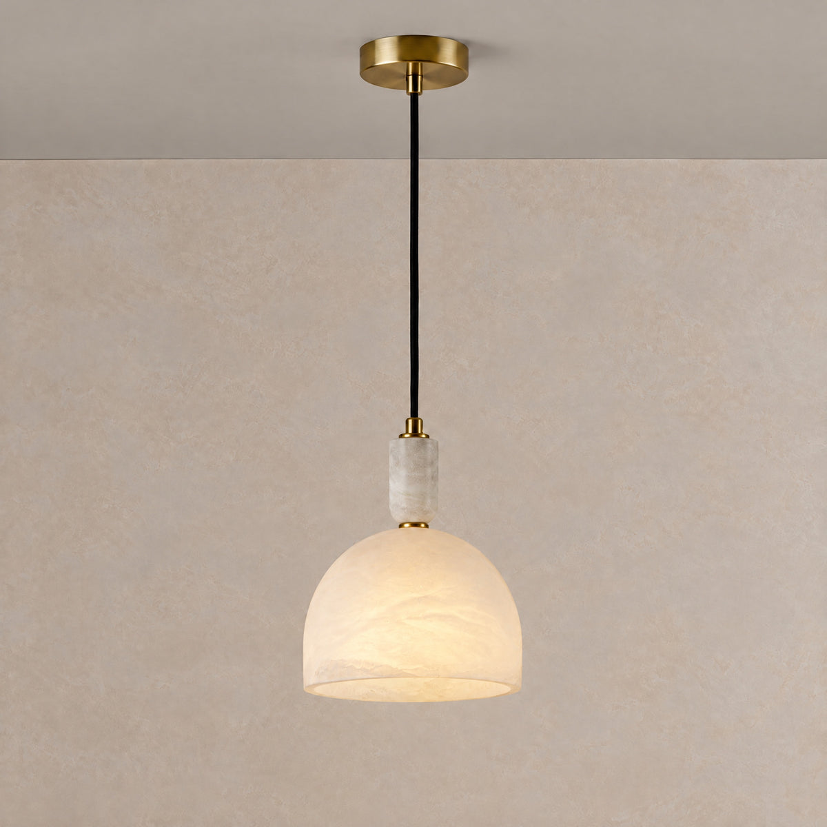Elspeth Alabaster Dome Pendant Light – lights on