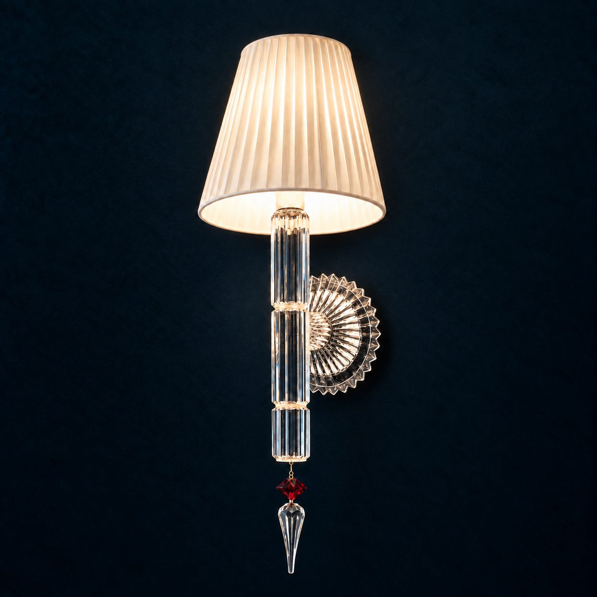 Elvane White Pleated Crystal 1-Light Wall Sconce 7.9" on a deep teal-blue wall
